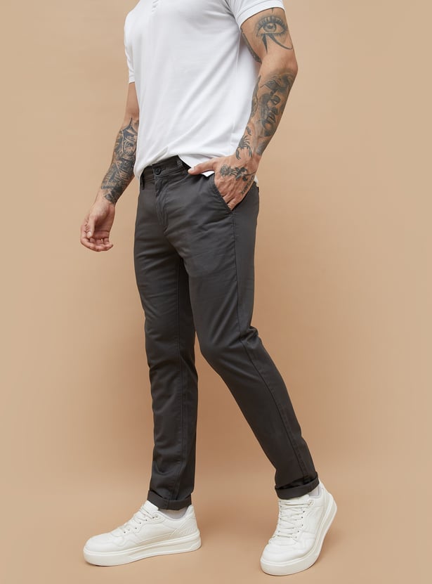 FAME FOREVER Solid Slim Tapered Trousers