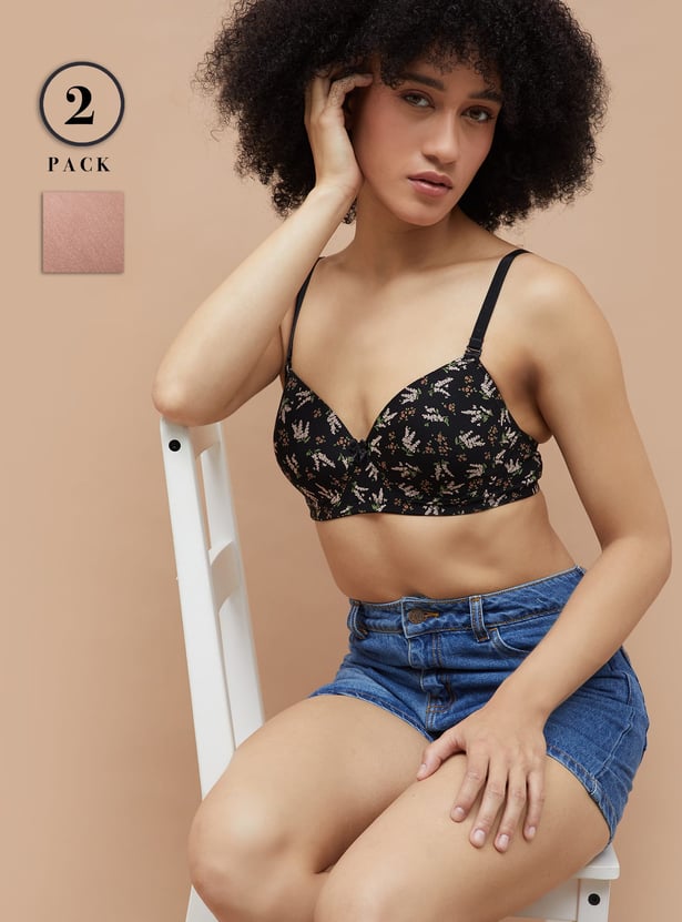 GINGER Assorted Padded Non Wired T-shirt Bra - Pack of 2