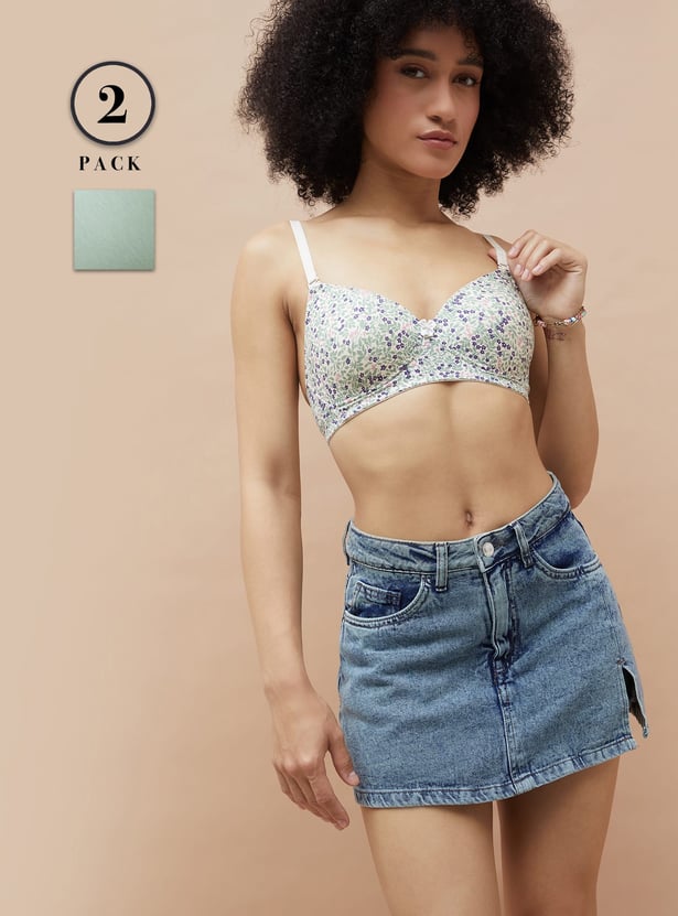 GINGER Assorted Padded Non Wired T-shirt Bra - Pack of 2