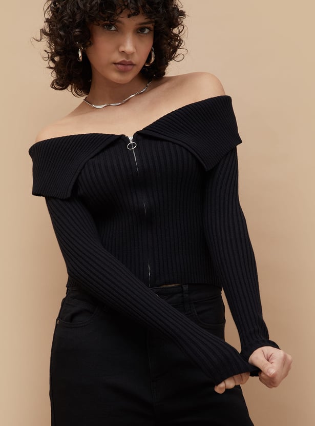 GINGER Ribbed Off-Shoulder Top