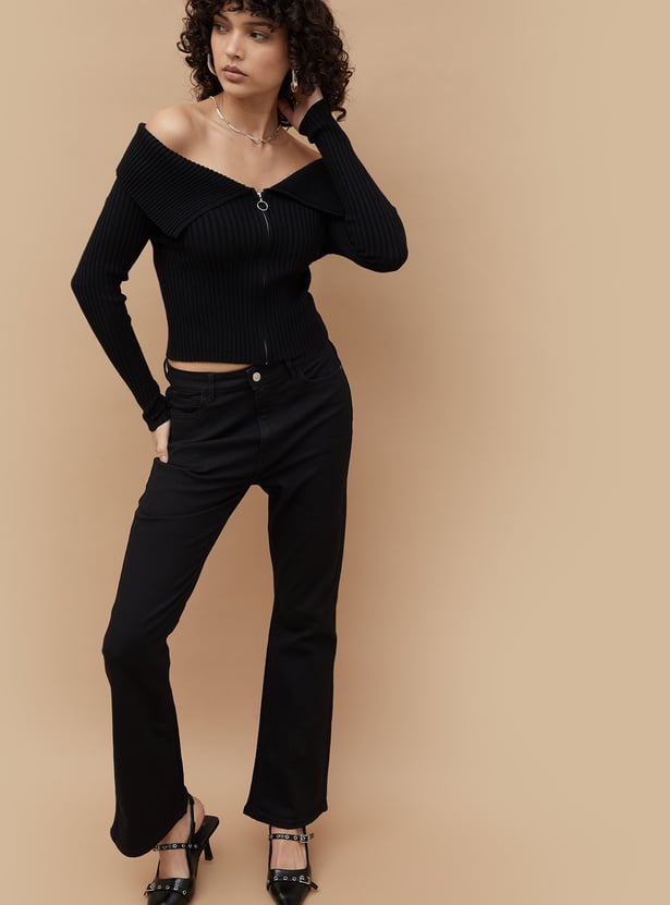 GINGER Ribbed Off-Shoulder Top