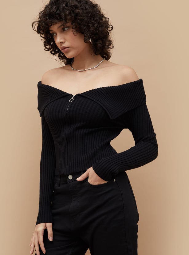 GINGER Ribbed Off-Shoulder Top