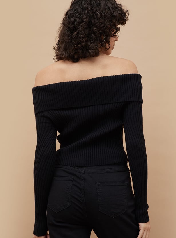 GINGER Ribbed Off-Shoulder Top