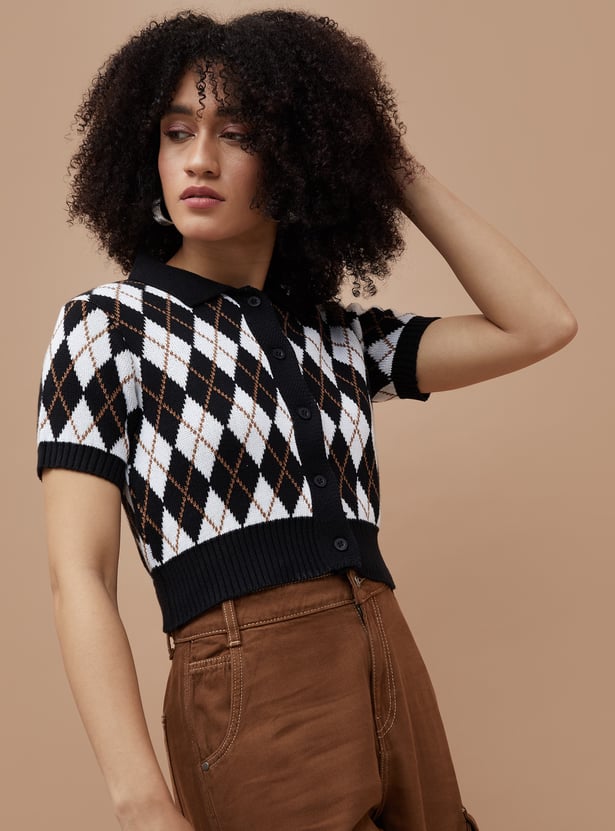 GINGER Argyle Knit Top