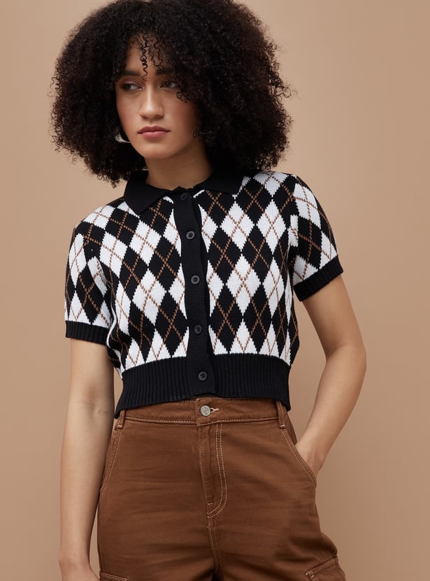 GINGER Argyle Knit Top