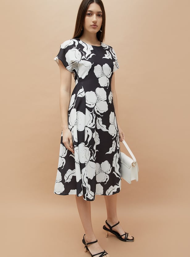 CODE Floral Print A-line Midi Dress
