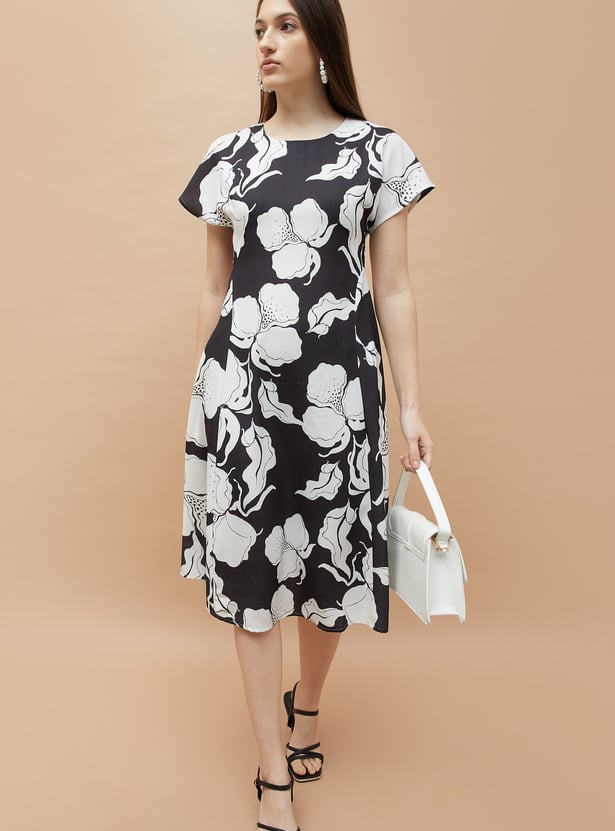 CODE Floral Print A-line Midi Dress