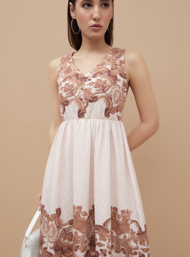 CODE Printed Fit & Flare Dress