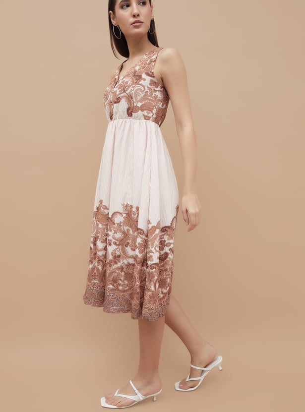 CODE Printed Fit & Flare Dress