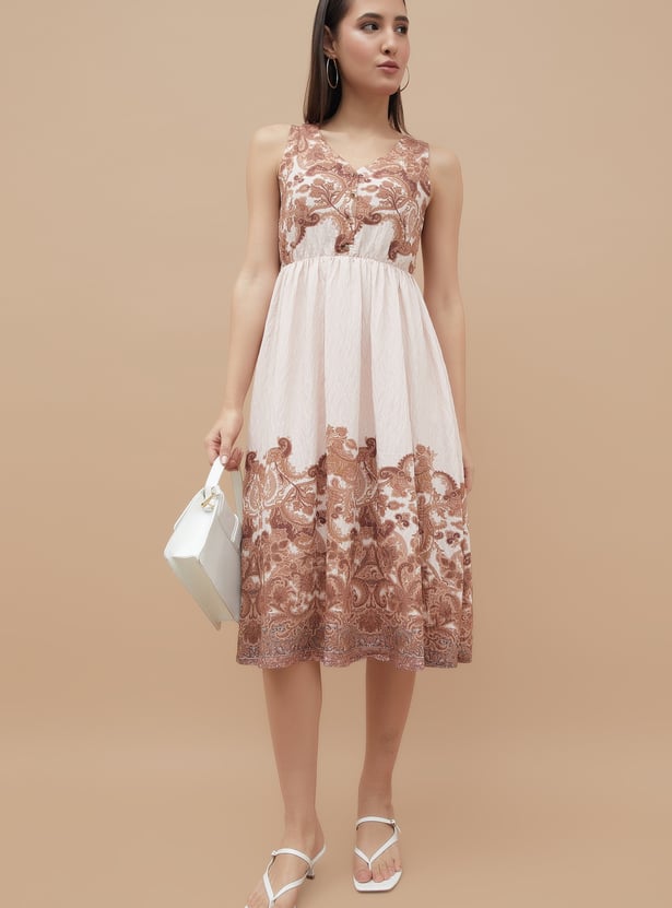 CODE Printed Fit & Flare Dress