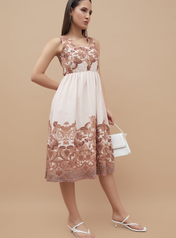 CODE Printed Fit & Flare Dress