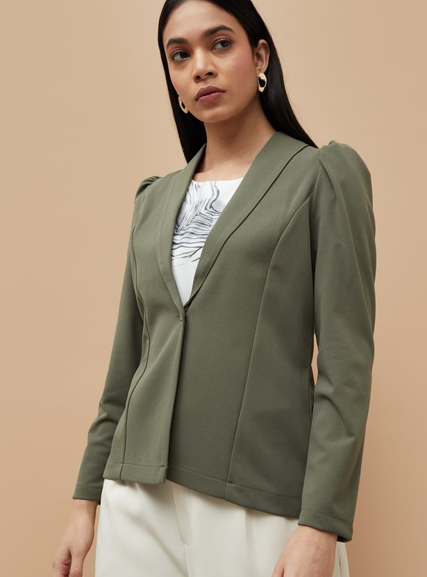 CODE Solid Puffed Sleeve Blazer