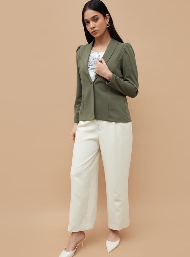CODE Solid Puffed Sleeve Blazer