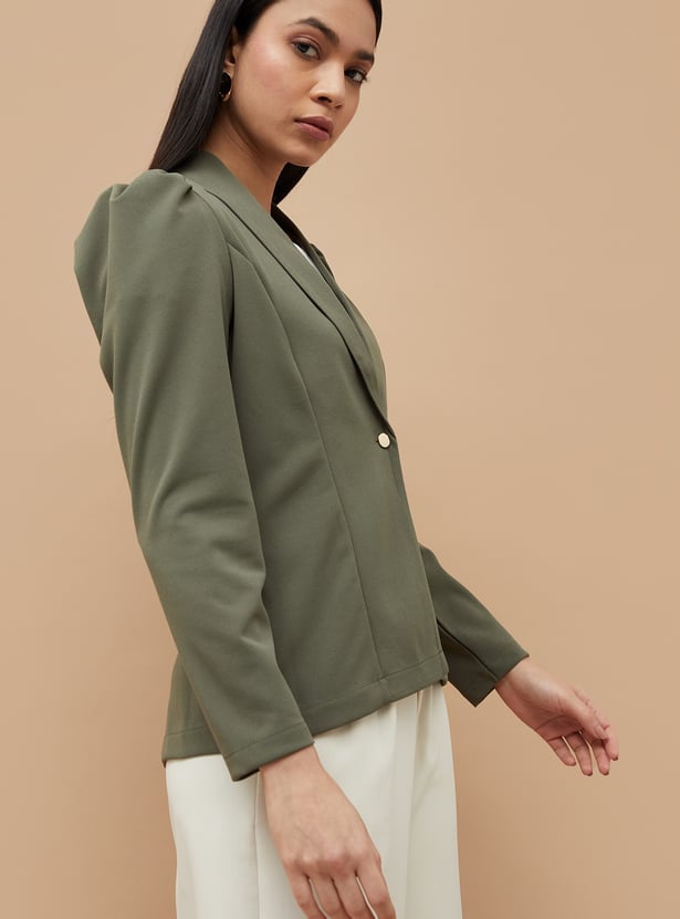 CODE Solid Puffed Sleeve Blazer