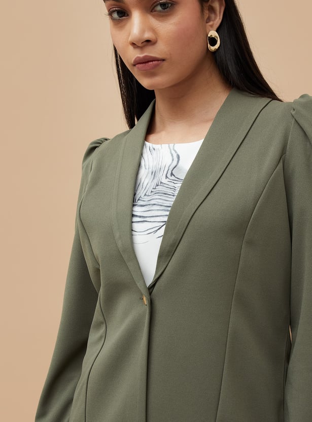 CODE Solid Puffed Sleeve Blazer