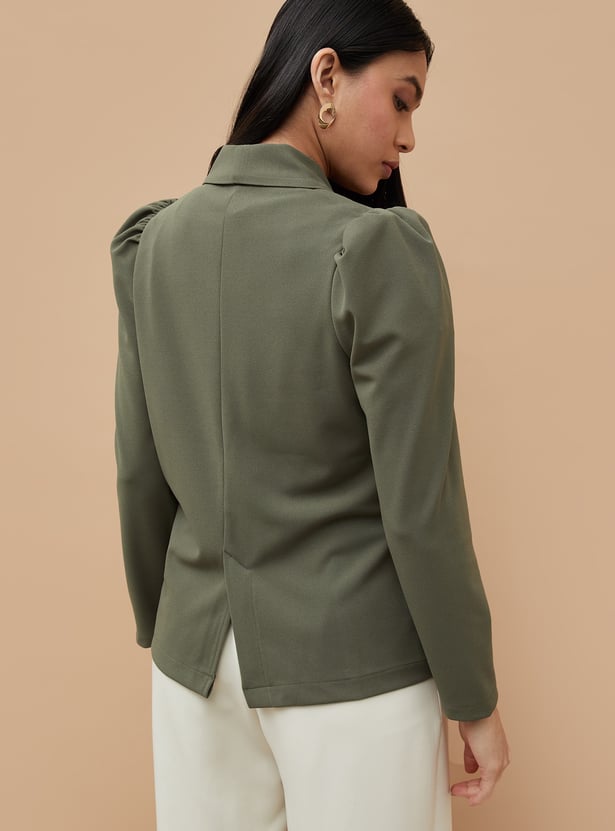 CODE Solid Puffed Sleeve Blazer
