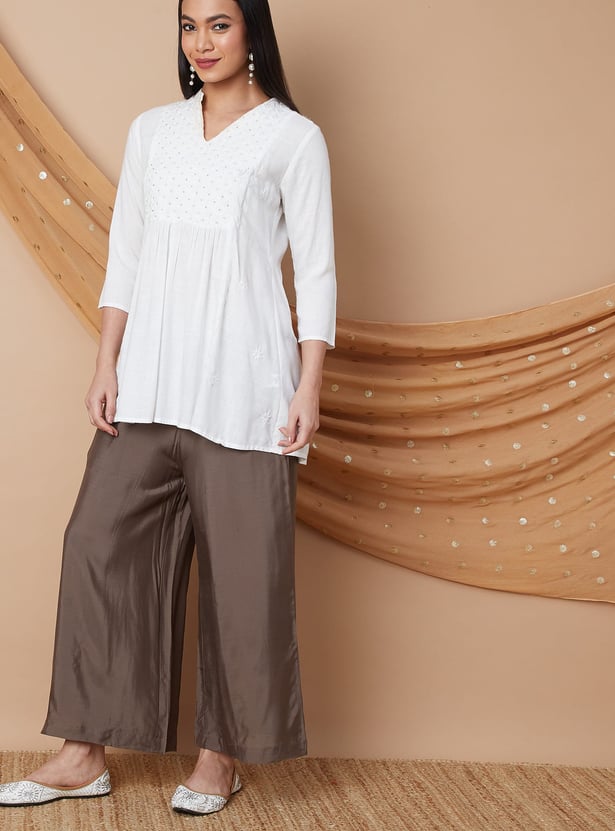 MELANGE Solid Elasticated Palazzos