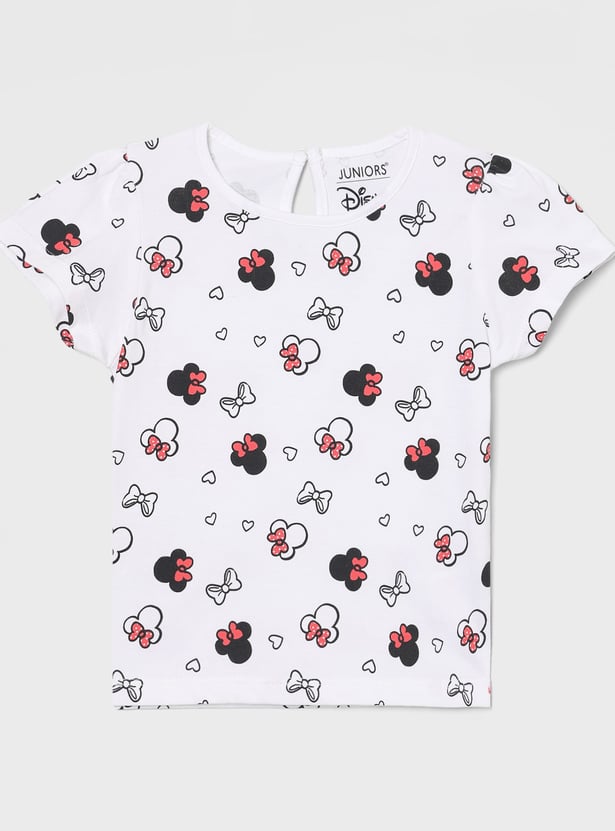 JUNIORS Girls Minnie Mouse Applique Dungarees With T-shirt