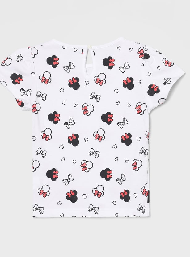 JUNIORS Girls Minnie Mouse Applique Dungarees With T-shirt