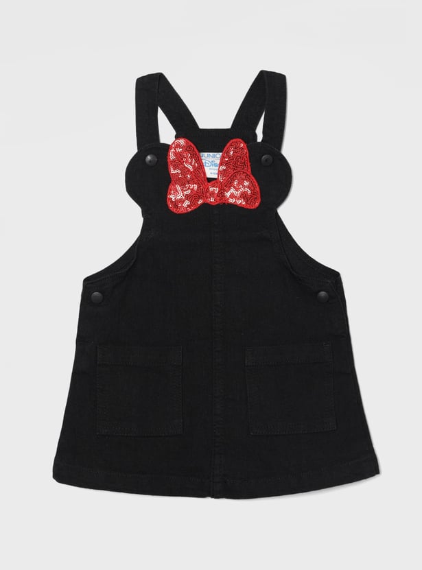 JUNIORS Girls Minnie Mouse Applique Dungarees With T-shirt