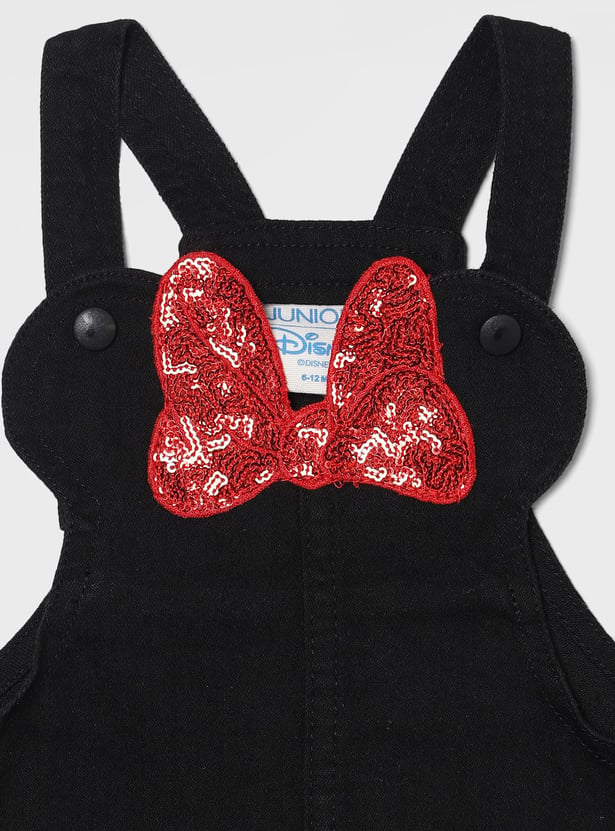 JUNIORS Girls Minnie Mouse Applique Dungarees With T-shirt