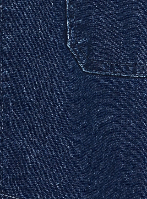FAME FOREVER Girls Washed Denim Dungaree with T-shirt