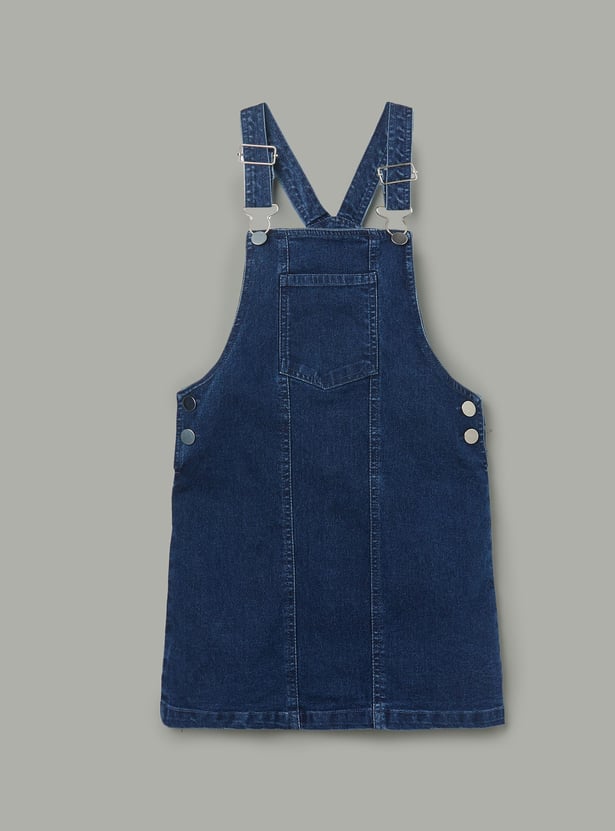 FAME FOREVER Girls Washed Denim Dungaree with T-shirt