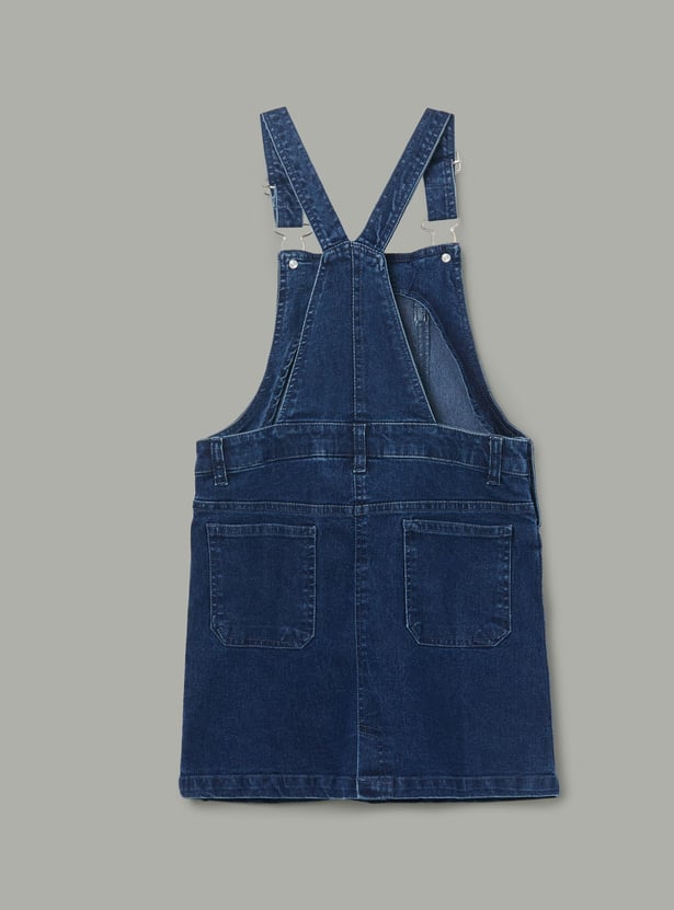 FAME FOREVER Girls Washed Denim Dungaree with T-shirt