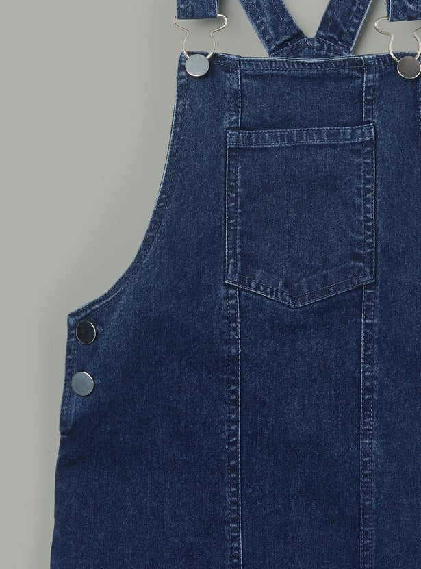 FAME FOREVER Girls Washed Denim Dungaree with T-shirt
