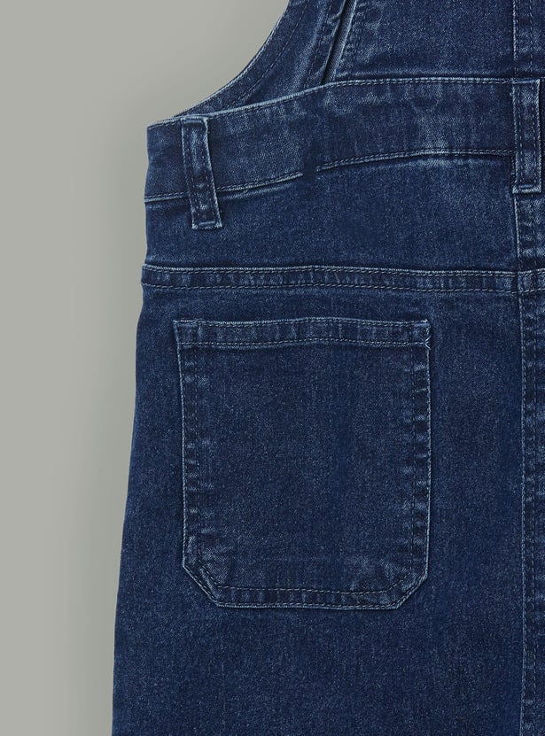 FAME FOREVER Girls Washed Denim Dungaree with T-shirt