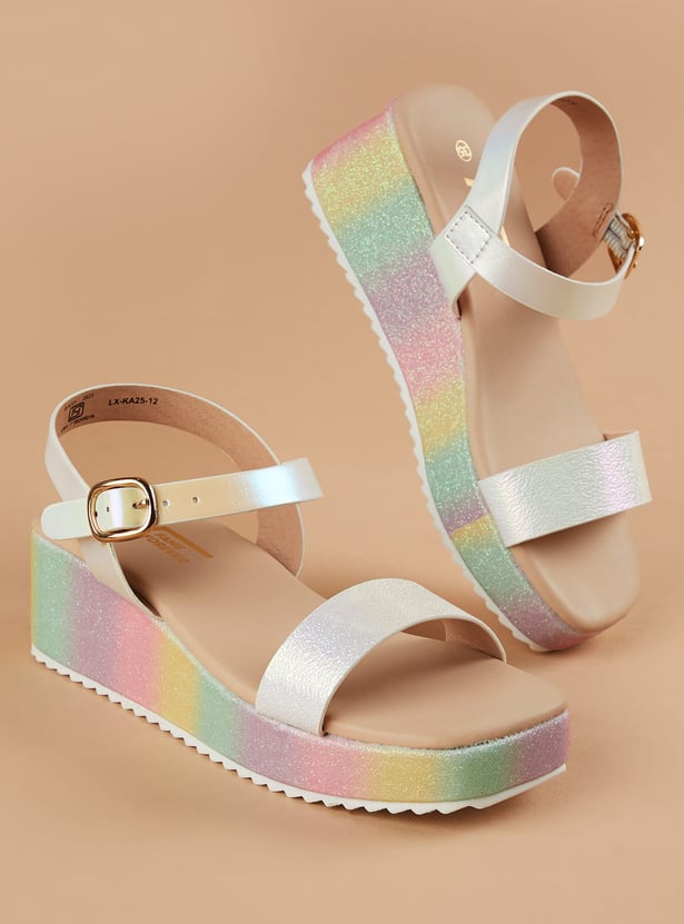 FAME FOREVER Girls Shimmer Ankle Strap Platforms
