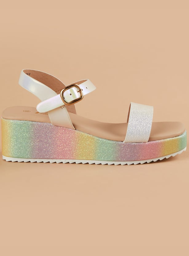 FAME FOREVER Girls Shimmer Ankle Strap Platforms