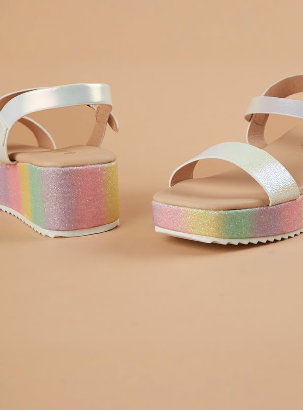 FAME FOREVER Girls Shimmer Ankle Strap Platforms