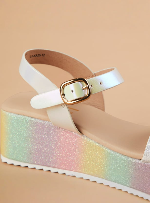 FAME FOREVER Girls Shimmer Ankle Strap Platforms