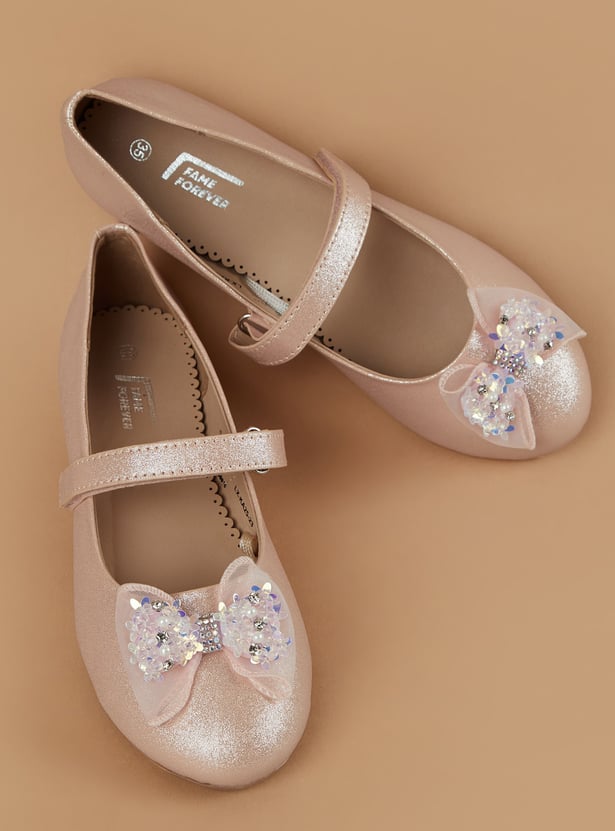 FAME FOREVER Girls Girls Embellished Bow Detail Ballerinas