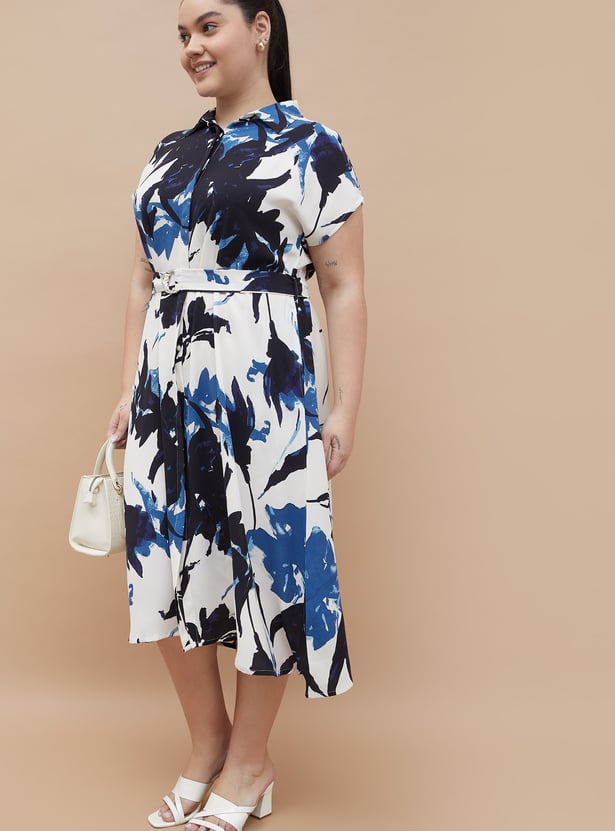 NEXUS Printed Belted Midi Dress