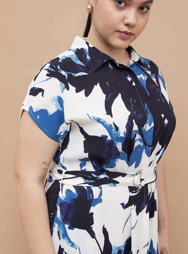 NEXUS Printed Belted Midi Dress