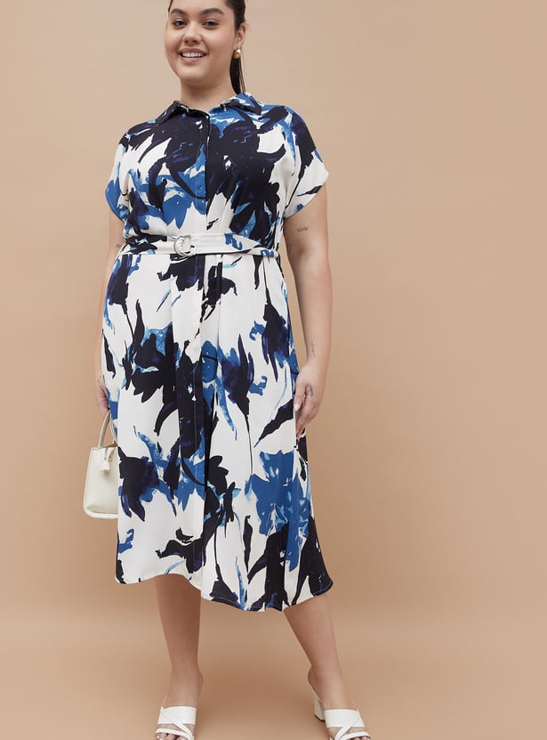 NEXUS Printed Belted Midi Dress