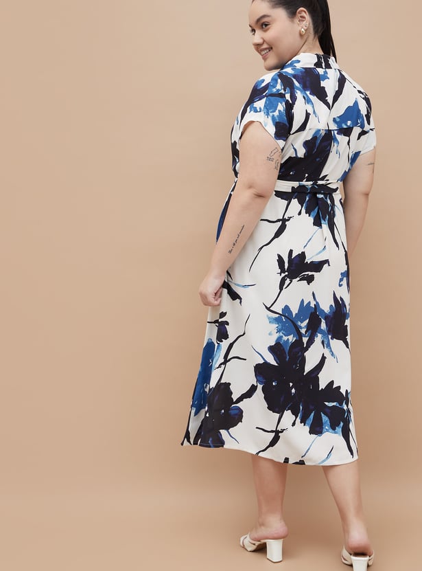 NEXUS Printed Belted Midi Dress
