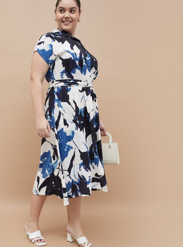 NEXUS Printed Belted Midi Dress