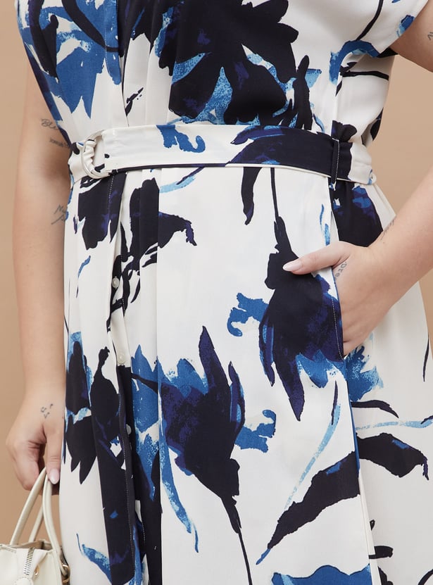 NEXUS Printed Belted Midi Dress