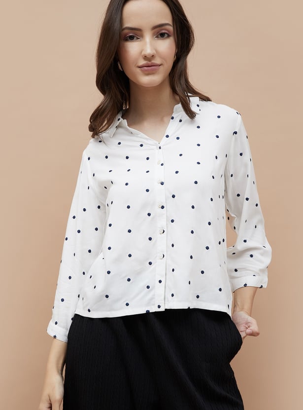 FAME FOREVER Polka Dot Embroidered Shirt