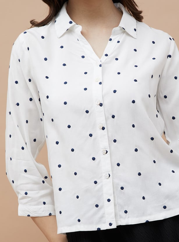 FAME FOREVER Polka Dot Embroidered Shirt