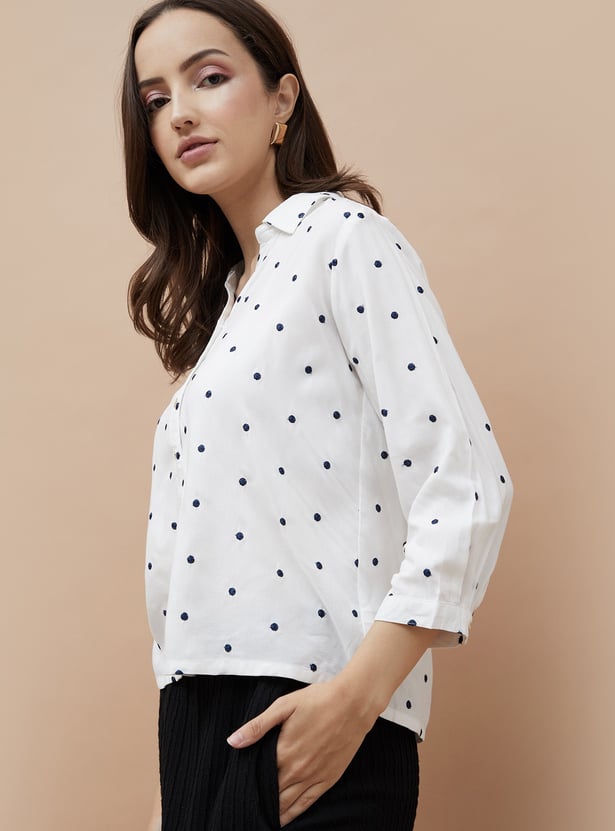 FAME FOREVER Polka Dot Embroidered Shirt