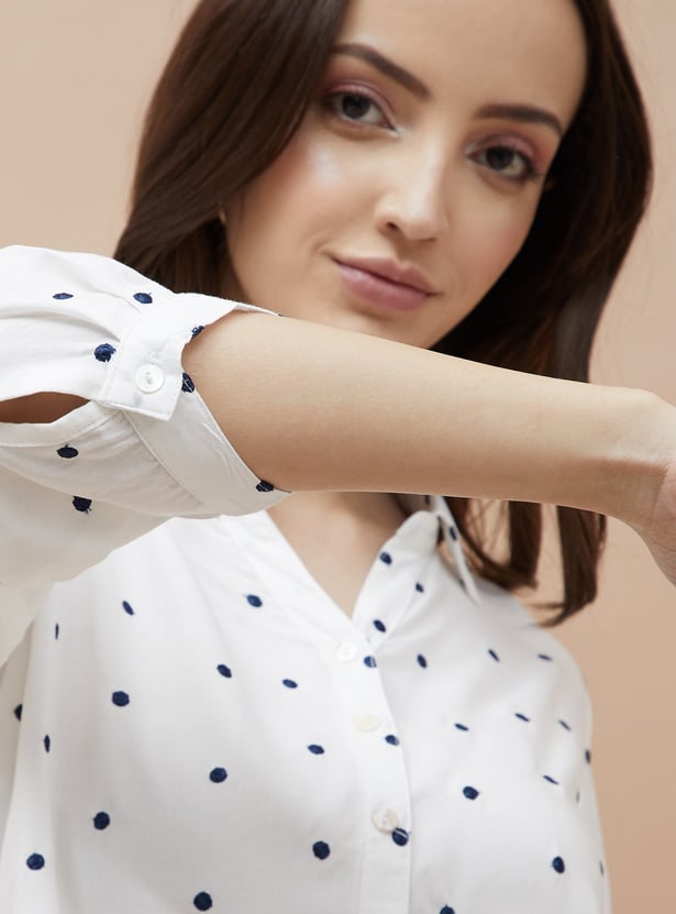 FAME FOREVER Polka Dot Embroidered Shirt