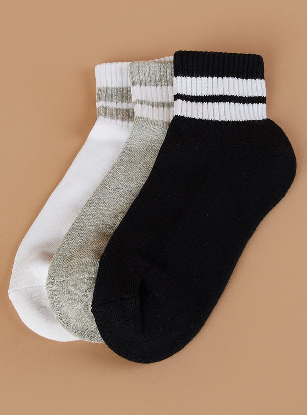FAME FOREVER Striped Ankle Length Socks - Pack of 3