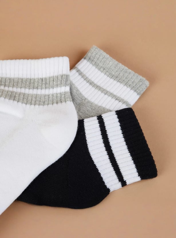 FAME FOREVER Striped Ankle Length Socks - Pack of 3