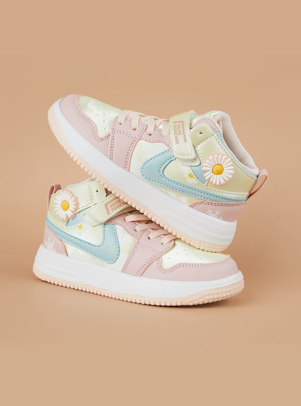 FAME FOREVER Girls Floral Applique High Top Sneakers