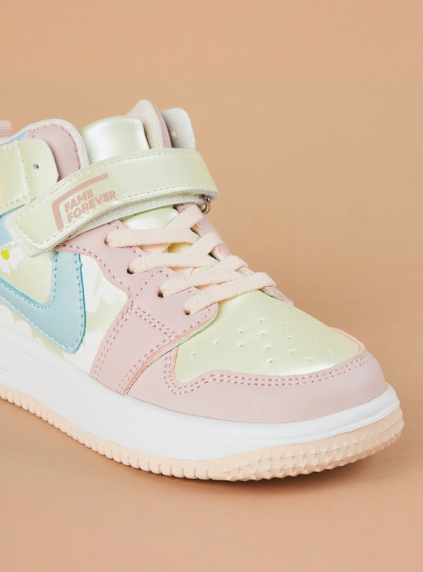 FAME FOREVER Girls Floral Applique High Top Sneakers