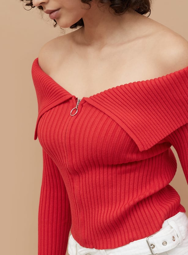 GINGER Ribbed Off-Shoulder Top